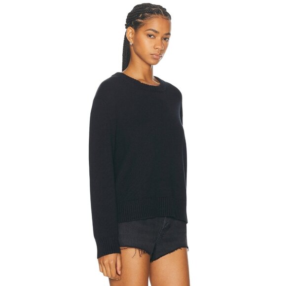 Enza Costa Cashmere Cotton Long Sleeve Crewneck Sweater in Black X-Small Womens - Picture 3 of 12